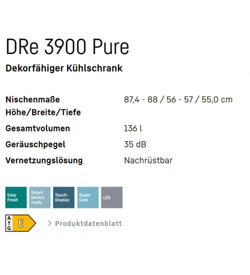 利勃海尔 DRe 3900 Pure嵌入式冰箱